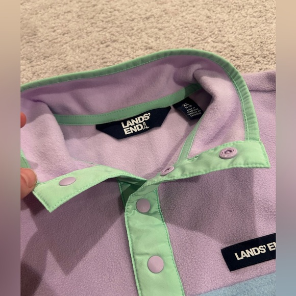Lands' End kids 14/16 Lavender and Mint Fleece Pullover - Picture 2 of 5